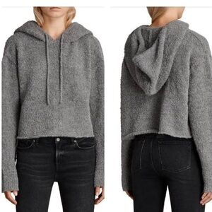 Allsaints Ava Hoodie Wool Cropped in Grey Size Medium